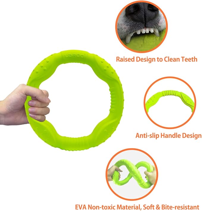 LaRoo Dog Flying Ring Toys, Floating Flying Dog Disc Toys, Summer Pet Training Outdoor Durable Chew Toys for Medium and Large Dogs (Medium Green/22cm)