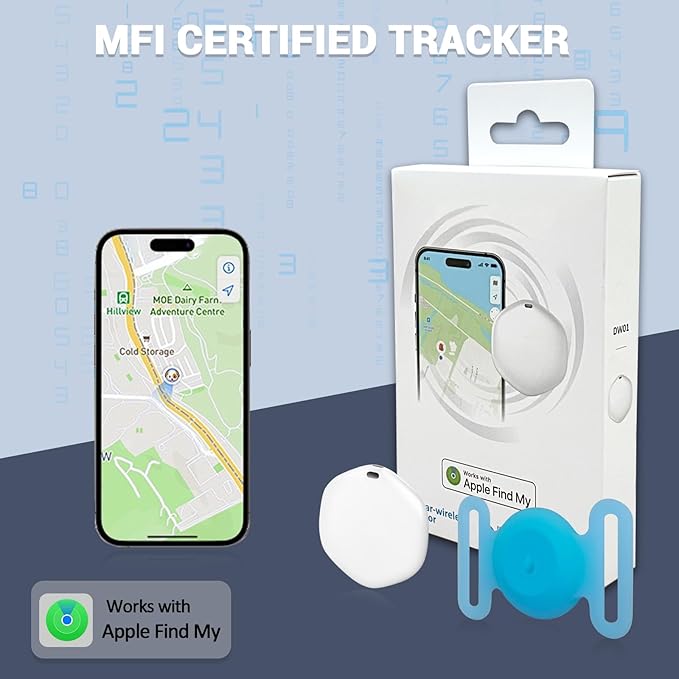GPS Tracker for Dogs, Mini GPS Cat Tracker, IPX8 Waterproof GPS Tracker for Cats with Holder, No Monthly Fee, Work with Apple Find My(iOS Only), Smart Tracker for Dogs Finder Tracker Pets(GlowBlue)