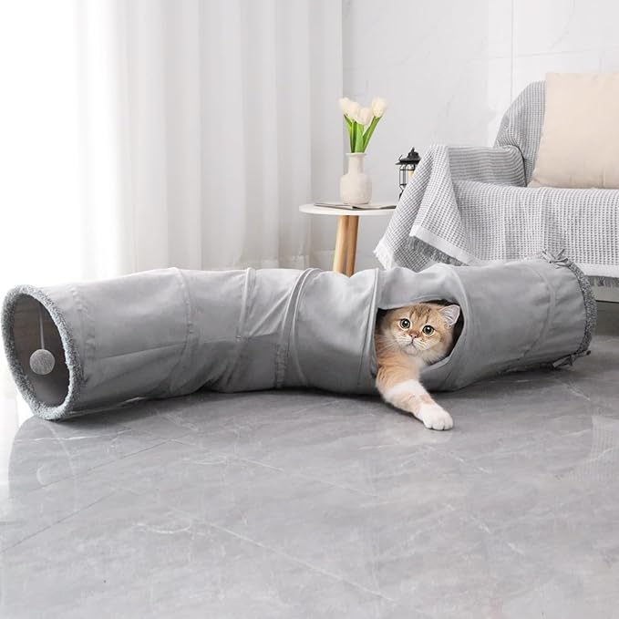Cat Tunnel, Indoor Cat Toy, Roller Track Cat Toy, Collapsible S-Shaped Play Tube, 10.5 Inch Diameter Maze Cat House for Cats, Puppies, Rabbits, Ferrets, Cat Toy Gift Set, Grey