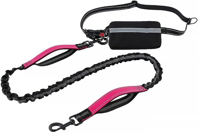 Plutus Pet Hands Free Dog Leash, Soft Padded Dual Handle Retractable Bungee Leash with Reflective Stitches, Adjustable Wasit Leash for Dog Walking Running Jogging, for Medium Large Dogs