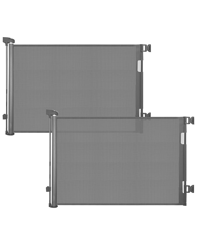 (2 Pack) Retractable Baby Gate for Doorways and Stairs, Mesh Safety Gate for Pet, Indoor & Outdoor Use, One-Hand Operation, Easy Installation, 33.6" Tall, Expands to 55" Wide(Grey,33.6"x55")