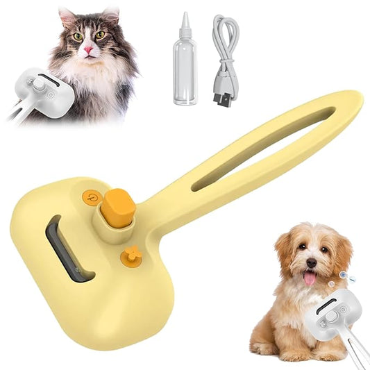 Comb for Cats Dogs, Cat Steam Brush, 3-in-1 Spray Hair Removal Comb for Shedding & Grooming, Effective Pet Brush for Indoor Cats (Yellow)