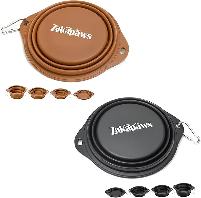 Silicone Dog Travel Bowl, 2 Pack Collapsible Pet Bowl, Foldable No Plastic Rim Pet Feeding Bowls, No Spill Water Cup for Pet
