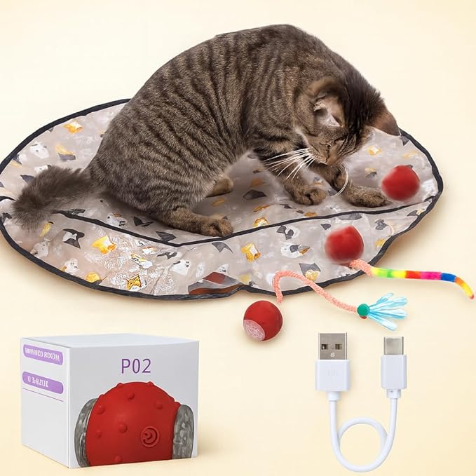 Kitty Toys & Cat Toys Interactive – Automatic Moving Cat Toy for Indoor Cats, Rolling Ball Tunnel Mat with LED Lights & Bird Chirping, Stimulating Cat Enrichment Ball Toy for Kittens & Bored Cats