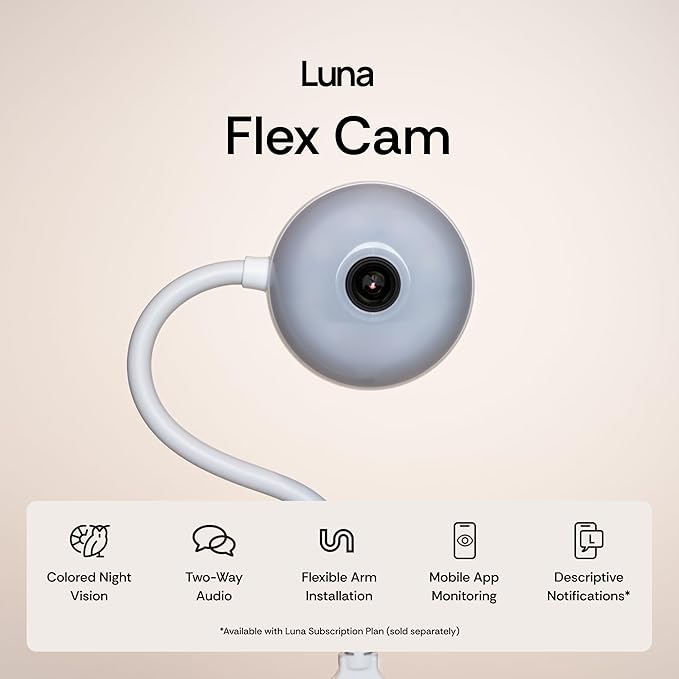 Luna Indoor Camera 2.4GHz Wi-Fi, Color Night Vision with Spotlight, Smart GenAI Alerts, Flexible USB Short Cord, Compact Cameras for Home Security/Garage/Entryway, Small Room Cameras