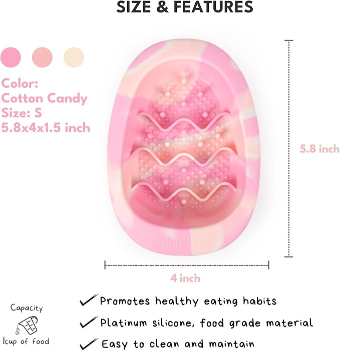 Interactive Dog & Cat Lick Mat Bowls, BPA-Free Silicone Dog Slow Feeder with Suction Cups, Non Slip Bowl for Dogs and Cats, Reduces Boredom and Anxiety, Dishwasher Safe, Cotton Candy Small