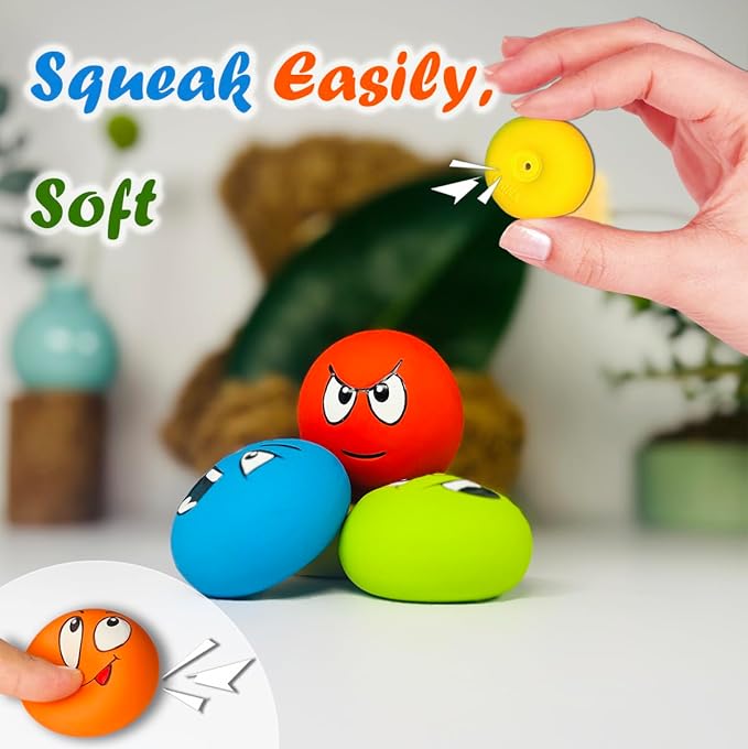Small Squeaky Dog Toys for Small Dogs Toys, Soft Latex Small Dog Squeaky Toys, Flat Squeaky Dog Balls for Small Breeds, Smile Face Puppy Squeaky Toys 6PCS
