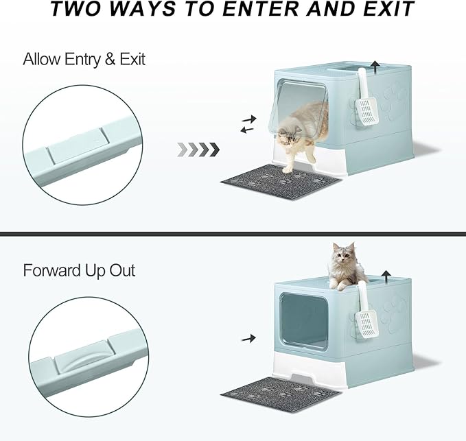 Upgrade Portable Litter Box, Top Entry Cat Box with Lid, No Leakage Kitty Box with Scoop and Mat, Easy Cleaning Cat Box Enclosure(Blue)