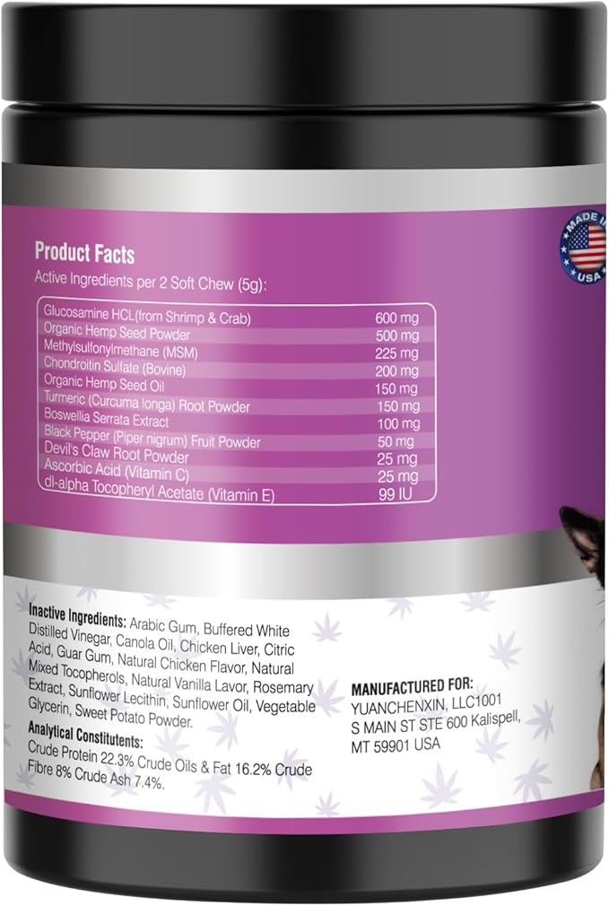 Glucosamine for Dogs 200pcs Joint Support Supplement Dog Hip and Joint Chondroitin Chews Treats with MSM Hemp Dog Joint Pain Relief Mobility Supplements Chicken Flavor Fit All Large Small Medium Breed