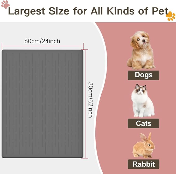 Large Dog Mats for Food and Water, 32"x24" Waterproof Pet Food Mats for Floor Nonslip Silicone Bowl Mats with Raised Edges
