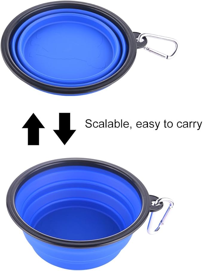 Large Collapsible Dog Bowls, 34oz Travel Water Food Bowls Portable Foldable Collapse Dishes with Carabiner Clip, 2 Pack (Blue + Red)