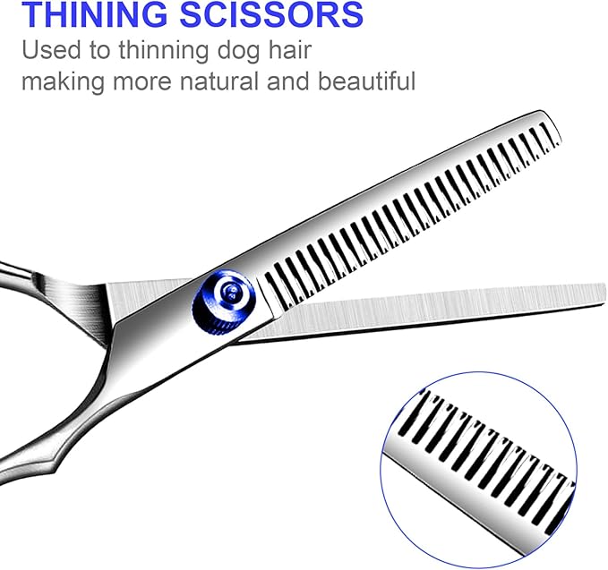 Professional Dog Grooming Scissors Kit, Titanium Coated Dog Scissors for Grooming, 5 in1 Grooming Shears Kit for Dogs Cat Pet At Home