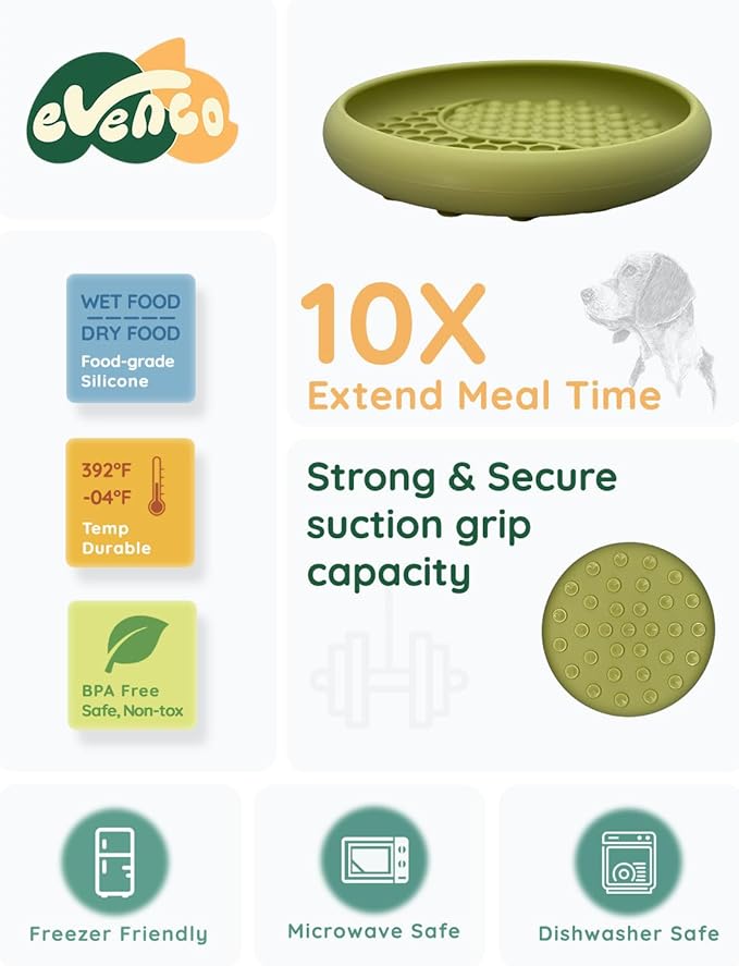 Lick Mat for Dogs, Silicone Slow Feeder Licking Mat with Non-Slip Suction Cups, Freeze-Friendly Lick Bowl for Enrichment Play, Anxiety Relief & Keeps Busy (8.0" x 1.4" Green)