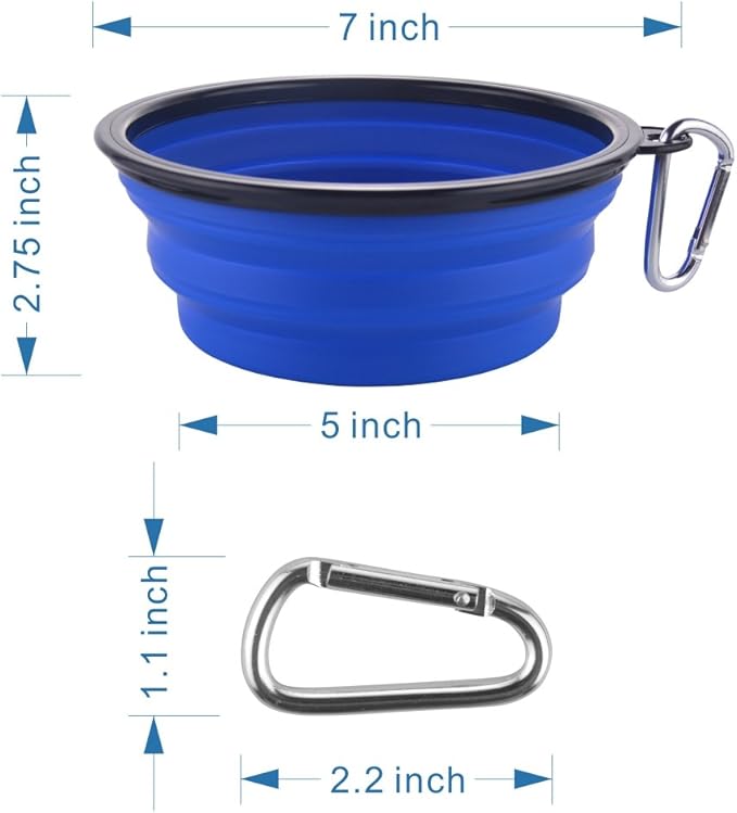 Large Collapsible Dog Bowls, 34oz Travel Water Food Bowls Portable Foldable Collapse Dishes with Carabiner Clip, 2 Pack (Blue + Red)