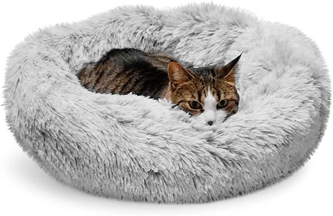 Whiskers & Friends Cat Bed, Cat Beds for Indoor Cats Washable, Orthopedic Soft Fluffy Round Calming Pet Bed for Small to Large Kitty Kittens & Dogs, Small Dog Beds & Furniture