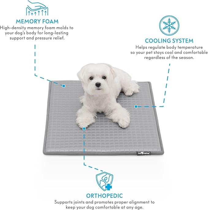 Paw Inspired Cooling Orthopedic Crate Pad for Dogs, Washable Memory Foam Dog Cooling Mat (23x17 Inch XS/Small Size for 24 Inch Kennel, Gray)