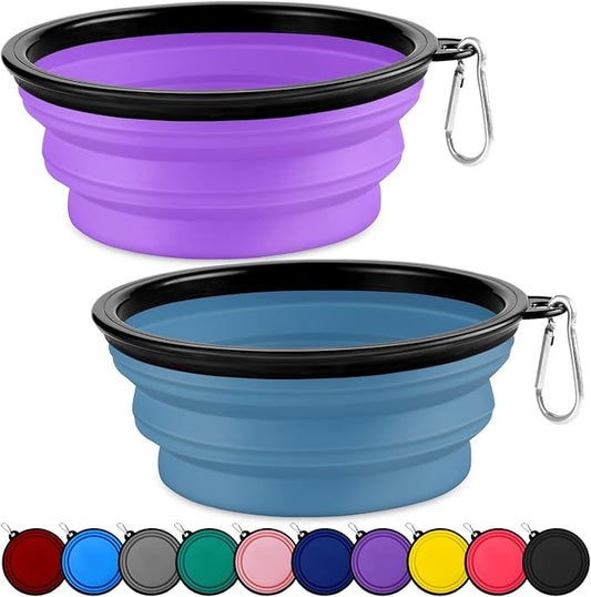 Collapsible Dog Bowls-2 Pack Large Size for Large/Medium Dogs, Portable Travel Water Bowl with 2 Carabiners