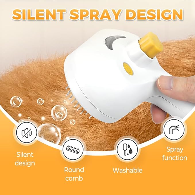 Comb for Cats Dogs, Cat Steam Brush, 3-in-1 Spray Hair Removal Comb for Shedding & Grooming, Effective Pet Brush for Indoor Cats (White)