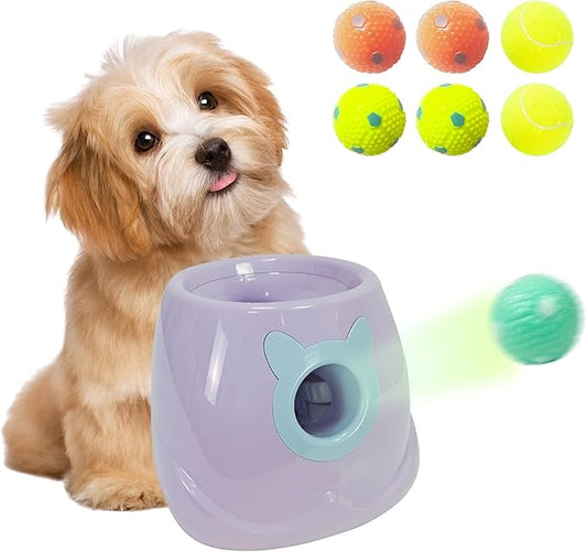 Automatic Dog Ball Launcher for Small to Medium Dogs, Interactive Pet Toy with Balls (Purple)