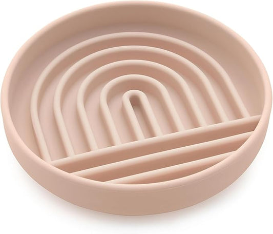 The Slowdown Bowl Silicone Slow Feeder for Cats & Kittens, Slow Eating Mealtime Solution with Modern Lick Mat Design, Reduces Gulping, Fits 1 Cup 6” Across x 1.25” Tall, Small-Tan