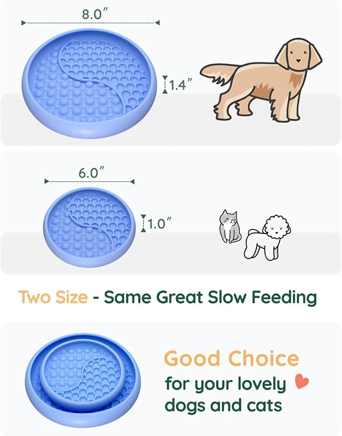 Lick Mat for Dogs, Silicone Slow Feeder Licking Mat with Non-Slip Suction Cups, Freeze-Friendly Lick Bowl for Enrichment Play, Anxiety Relief & Keeps Busy (6.0" x 1.0" Light Blue)