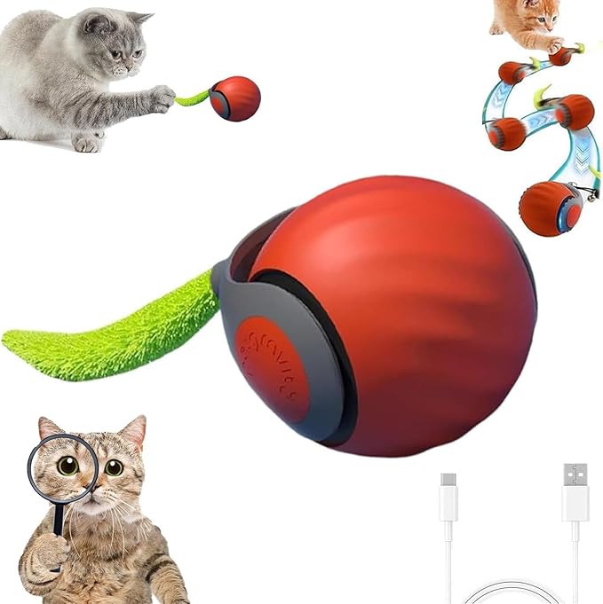 Interactive Cat Toy Balls, 2025 New Automatic Moving Smart Cat Toy Ball, Interactive Pet Toy for Cats, Dogs Indoor, Automatic Rolling Pet Toy(Blue + Orange - 2pcs)