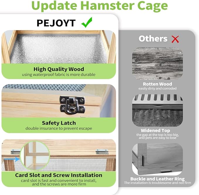Large Hamster Cages - Wooden Hamster Mice and Rat Habitat with Ventilator Small Animal Cages for Rabbits, Guinea Pigs with Waterproof Bottom Plate