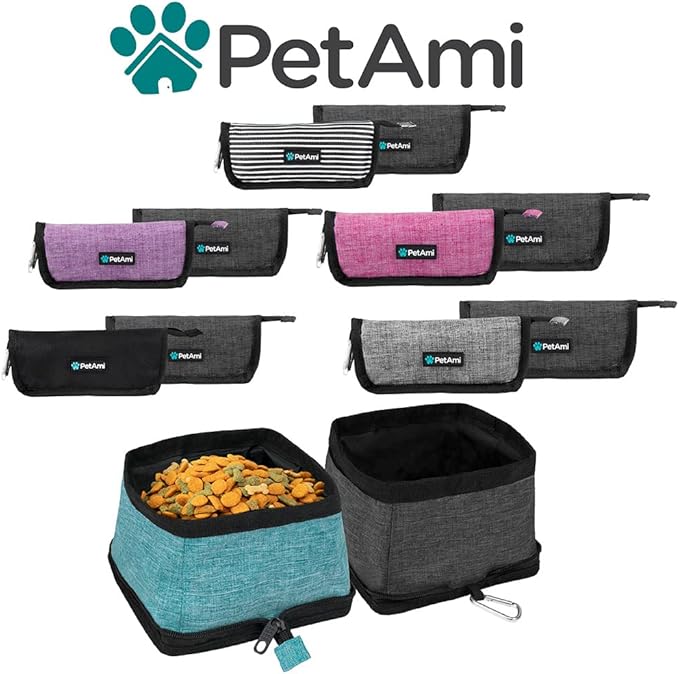 PetAmi Collapsible Dog Bowls 2 Pack, Food and Water Bowls Travel Set, Portable Pet Dish No Spill, Foldable Lightweight BPA Free Leakproof Bowls, Camping Hiking Walking Outdoor Gear Accessories, Black