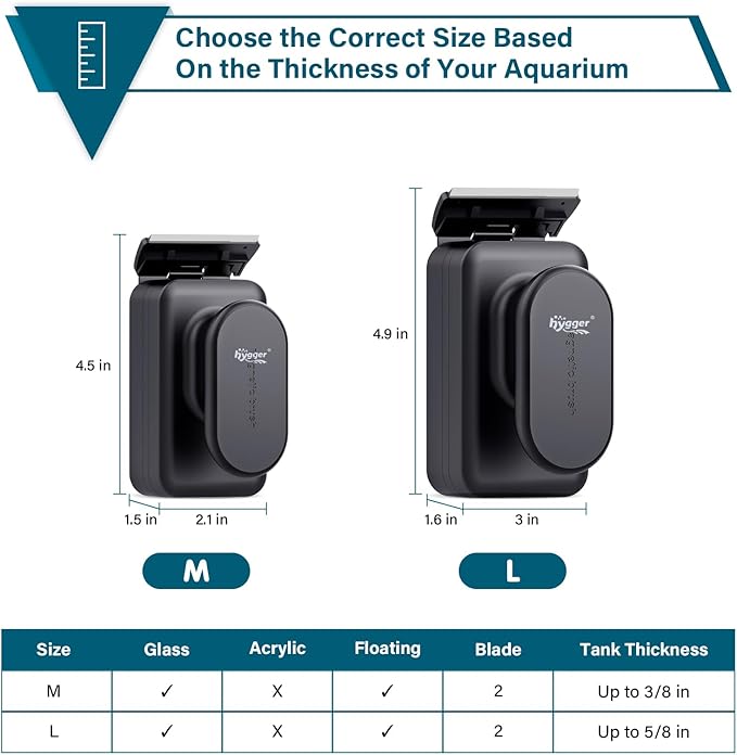 hygger Aquarium Magnetic Glass Clean Tool, Algae Scraper for Fish Tank Cleaning Magnet Floating Design Scrubbing Brush with Two Detachable Blade