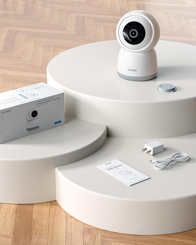 ieGeek 2K Indoor Home Security Cameras,360° Pet Camera with Auto Tracking, Motion & Sound Detection,3MP Night Vision, 2.4G/5G WiFi Dog Camera with Phone App, Cloud & Memory Storage, Works with Alexa