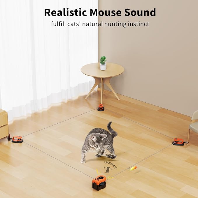 AsFrost Upgraded Cat Toys for Indoor Cats, Interactive Cat Toy Treadmill Moving String Mouse Toy for Chase Hunt Weight Loss, Self Play/Remote Control Funny Cat Toy, Gifts for Cat Lovers-Bright Orange