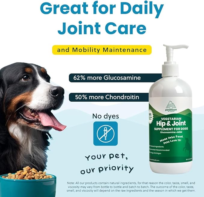 Plant-Based Liquid Glucosamine for Dogs, 1600mg Joint Support with Chondroitin, MSM & Omega 3-6-9, Shellfish-Free Dog Arthritis Supplement for Mobility & Flexibility, Made in USA, 16 oz