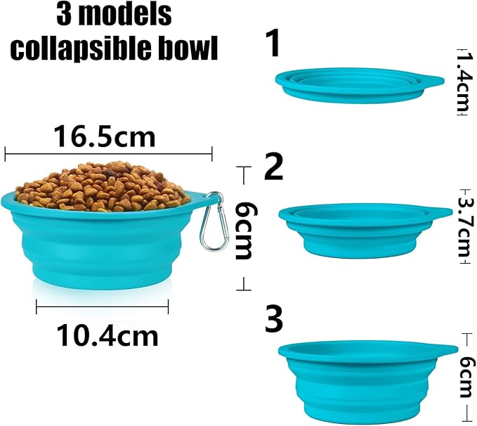 SLSON 2Pack Collapsible Dog Bowl,Integrated Molding Travel Bowl No Plastic Rim Pet Feeding Bowls for Walking Traveling Outdoors,600ML (Light Blue+Light Green)