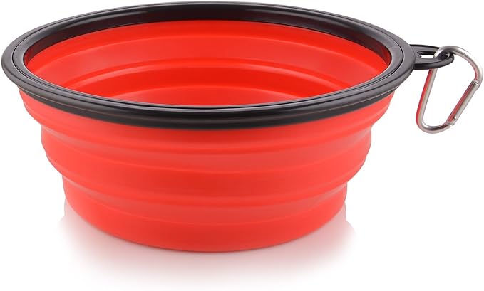 Extra Large Collapsible Dog Bowl, 3L XL Travel Dog Bowl, Foldable Travel Water Dish, 102oz X-Large Portable Collapsable Traveling Bowls with Carabiner for Dogs Walking, Hiking (Red)