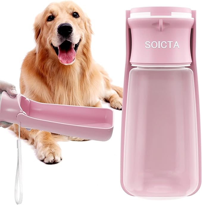 Portable Dog Water Bottle for Walking 19 OZ or 12 OZ Portable Pet Water Bottles for Puppy Small Medium Large Dogs Water Dispenser Pet Water Bowl Dog Accessories(19OZ Pink)