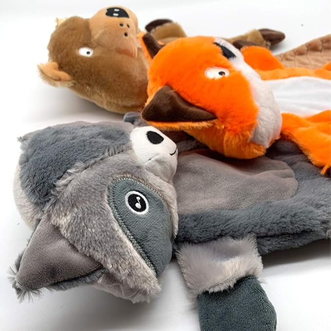 Jalousie 5 Pack Plush Toys Assortment Value Bundle Puppy Pet Mutt Squeak Toy for Medium Large Dogs (5 Pack Premium Corduroy) (1 Pack Large Plush Fox)