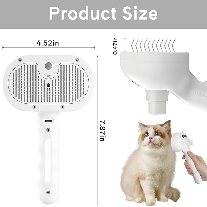 Pet Steam Brush for Dog & Cat,4-in-1 Spray Hair Removal Comb with Waterless Shampoo,Steam for Shedding & Grooming–Water Brush for Long & Short Haired Pets –Anti-Static & Skin-Friendly Design (White)