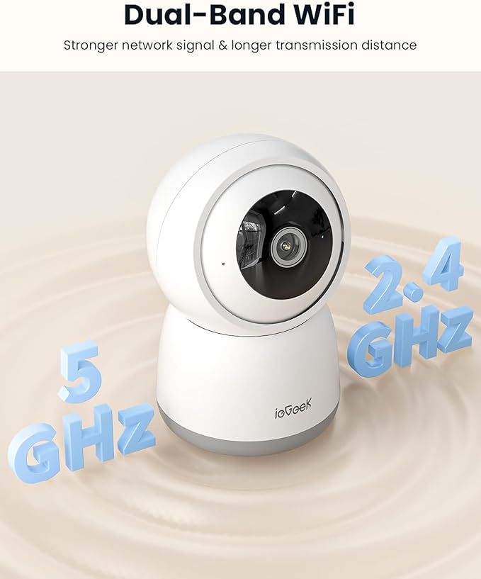 ieGeek 2K Indoor Home Security Cameras,360° Pet Camera with Auto Tracking, Motion & Sound Detection,3MP Night Vision, 2.4G/5G WiFi Dog Camera with Phone App, Cloud & Memory Storage, Works with Alexa