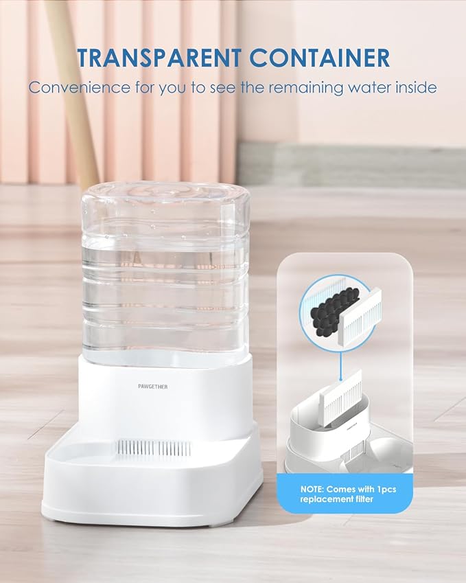PAWGETHERยฎ Gravity Automatic Pet Water Dispenser with 1 Filter for Cats and Small Dogs 1 Gallon/3.5L Auto Pet Waterer Dog Water Dispenser, Easy to Fill