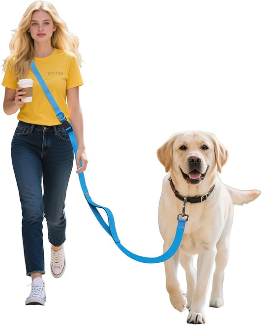 Hands Free Dog Leash,Galaxy Reflective Crossbody Leash, 6–9.5 ft Adjustable Heavy Duty Waist Belt for Medium and Large Dogs Walking,Running,Jogging,Training,Night Walking (290cm, Blue
