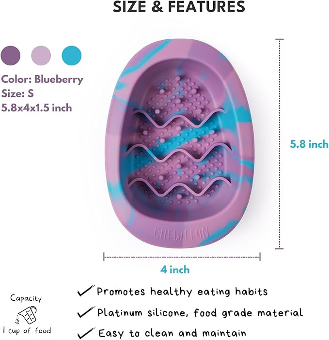 Interactive Dog&Cat Lick Mat Bowls, BPA-Free Silicone Dog Slow Feeder with Suction Cups, Non Slip Food Bowl for Dogs and Cats, Reduces Boredom and Anxiety, Dishwasher Safe, Blueberry Small