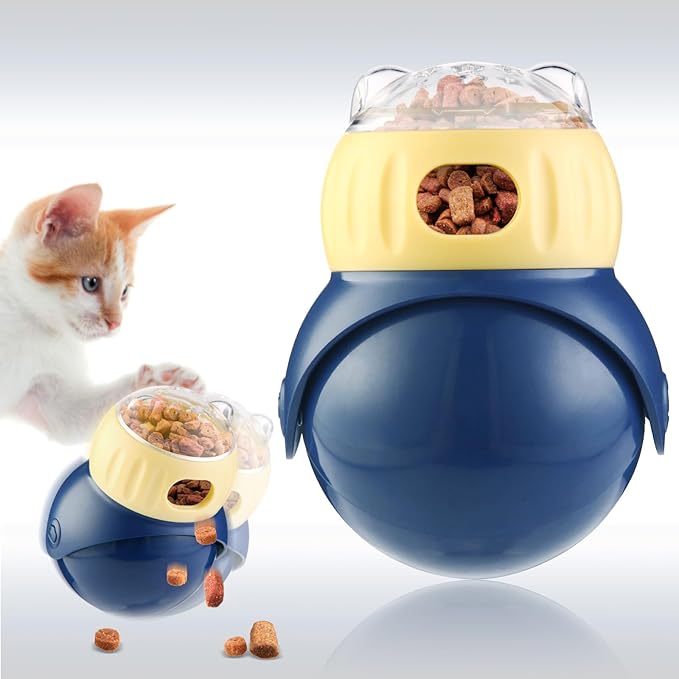 Slow Feeder Cat Bowl, Dog Slow Feeder, Cat Treat Dispenser Toy with Adjustable Dispensing Hole, Puzzle Toy to Prevent Boredom & Bloating for Cats and Small Dogs