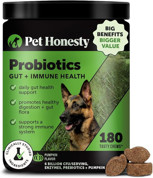 Probiotics for Dogs - Digestive Enzymes Promotes Gut Health, Dog Probiotics for Diarrhea & Bowel Support, Prebiotics for Immunity Health & Itch Relief (Pumpkin 180 ct)