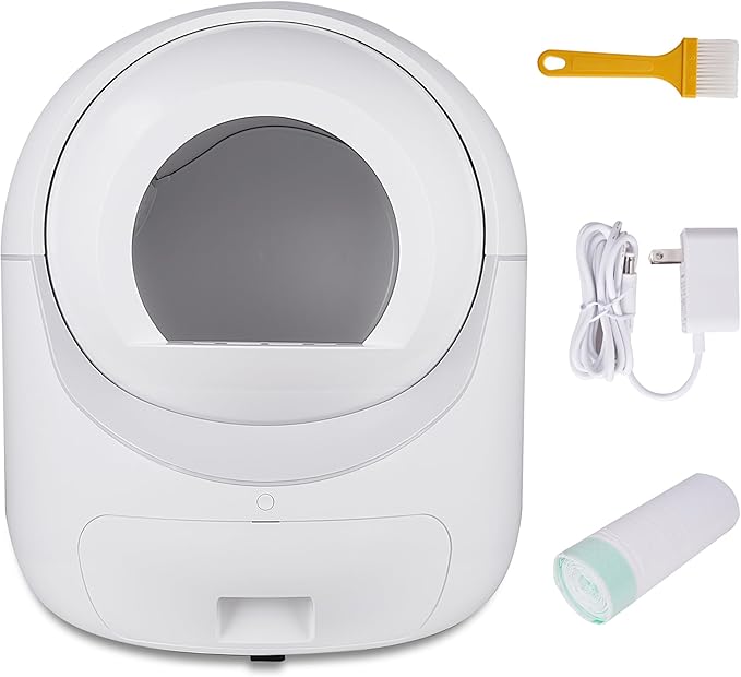 Automatic Litter Box Cleaning - Supports WiFi (2.4ghz) and App - No Need for Manual Cleaning, Reduces Litter Spillage, Super Deodorizing Feature with Bentonite and Xiaomi Cat Litter-White