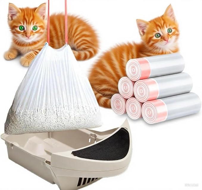 100Pack Extra Large Cat Litter Box Liners with Drawstring Compatible with Litter Robot 3/4, 4Mil Thickened Cat Litter Bags for Self Cleaning Box, Waste Bags Receptacles Bags for Automatic Litter Box