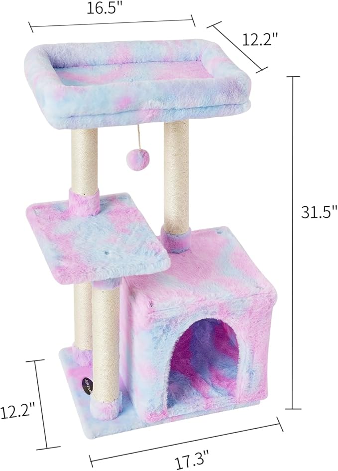 FISH&NAP Cute Cat Tree Kitten Cat Tower for Indoor Cat Condo Sisal Scratching Posts with Jump Platform Cat Furniture Activity Center Play House Rainbow