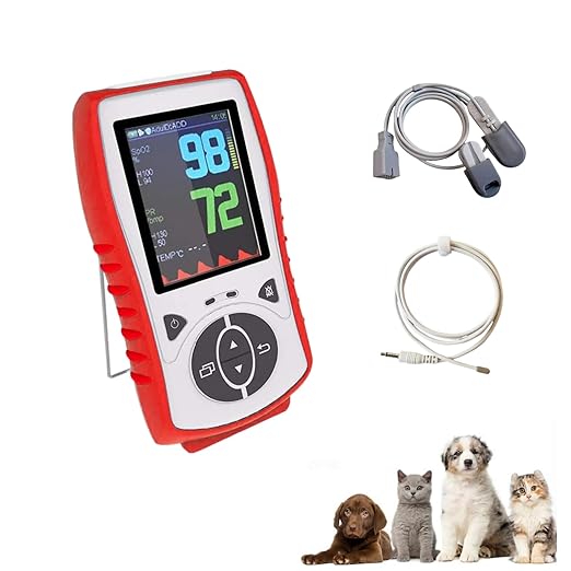 Vet Pulse Oximeter Handheld Oximeter with 2.8" LCD, Pet Vital Signs Monitor for SpO2 / Heart Rate/TEMP, Rechargeable Battery - Veterinary Use for Dogs, Cats, Horses (Orange Case)