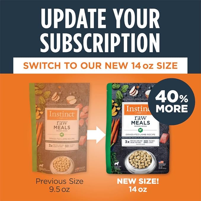 Instinct Freeze Dried Raw Meals, Natural Dry Dog Food, Grain Free - Grass Fed Lamb, 9 oz. Bag