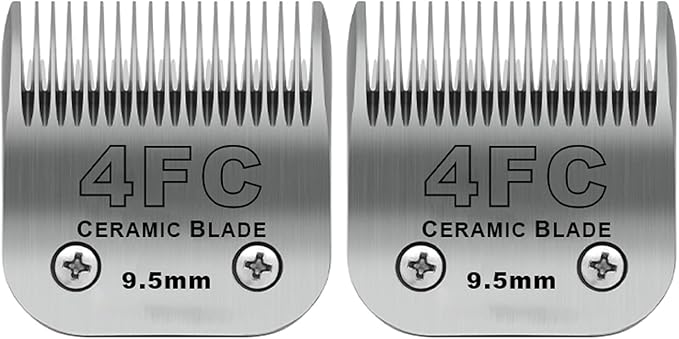 2 Pack Detachable Pet Dog Clipper Blades, Compatible with Andis Size 4FC Cut Length 3/8"(9.5mm), Most Oster A5,Wahl KM Series Clippers,Made of Ceramic Blade & Stainless Steel Blade