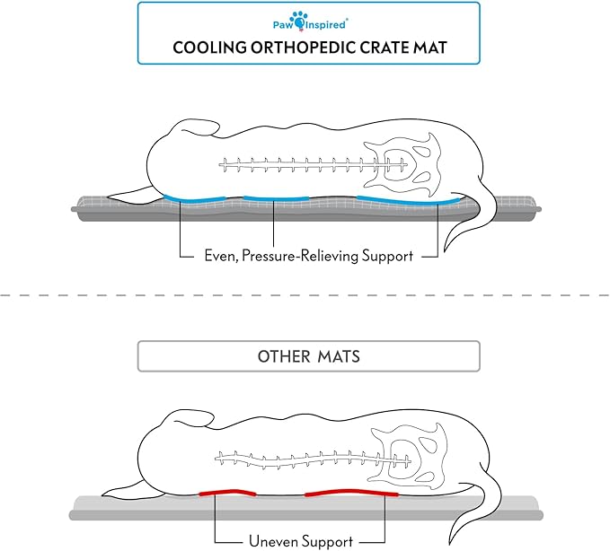 Paw Inspired Cooling Orthopedic Crate Pad for Dogs, Washable Memory Foam Dog Cooling Mat (29x18 Inch Small Size for 30 Inch Kennel, Gray)
